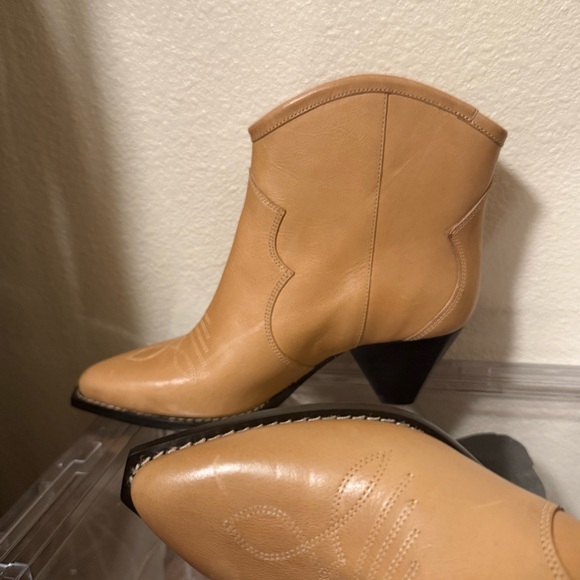 Isabel Marant Darizo Leather Western Embroidered Booties Natural Tan Size 38 - Picture 13 of 16